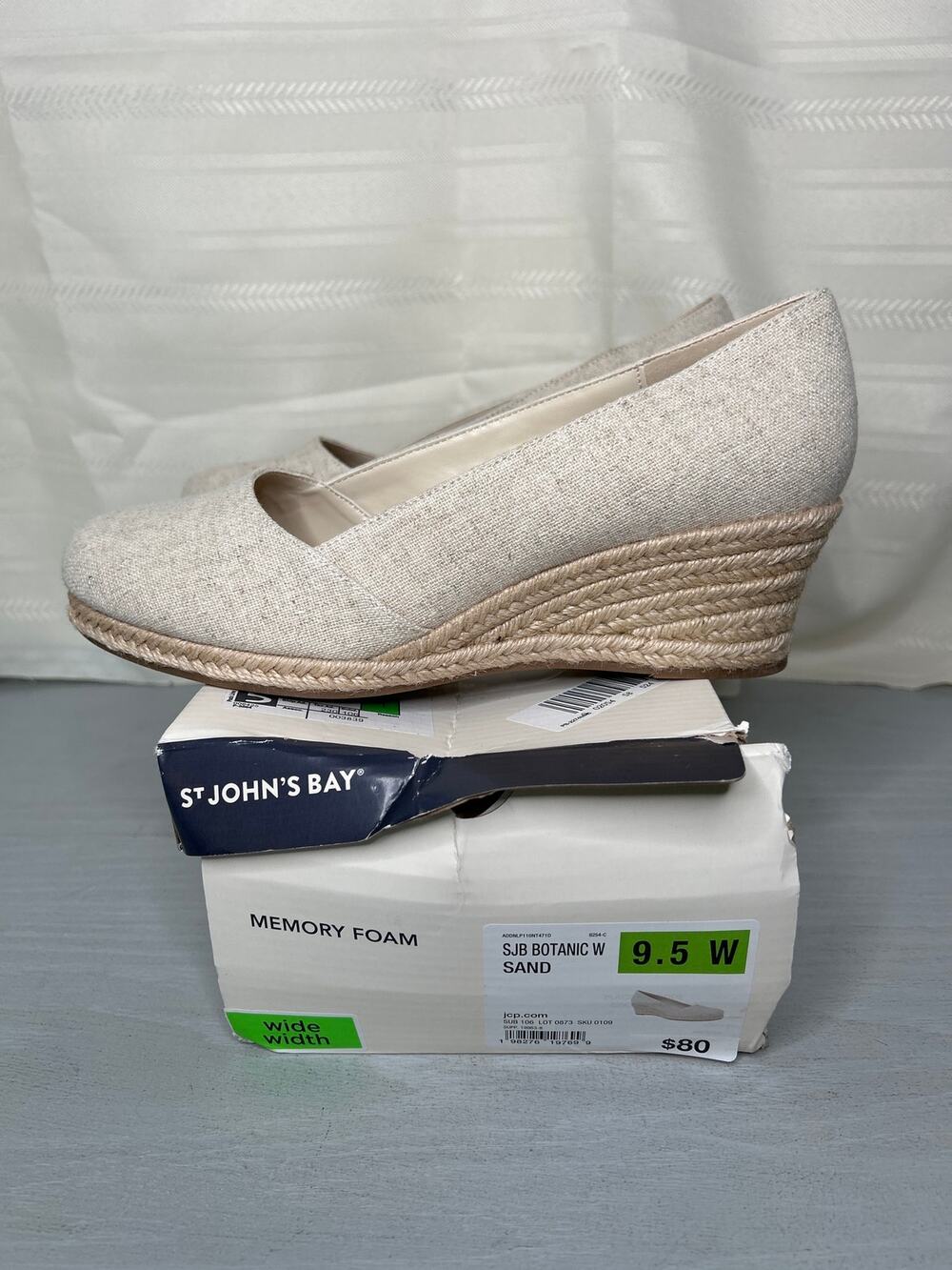 St. John's Bay Botanic Espadrille Wedge Sandals Sand Womens Size 9.5 Wide